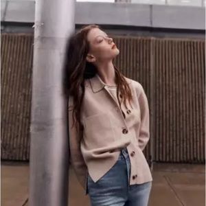 Madewell Chore Sweater Jacket Heather Oatmeal Small